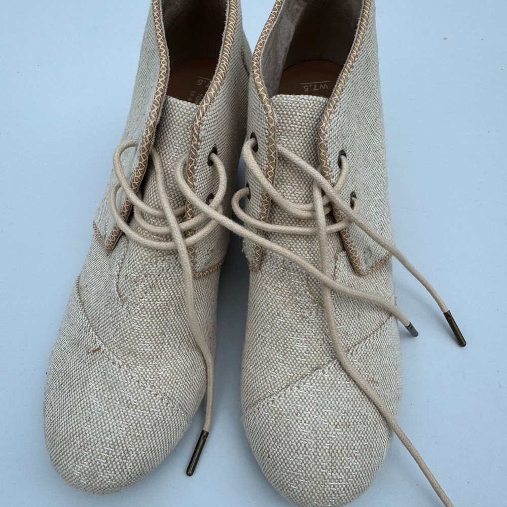 Toms Cream Lace Up Wedge Boots